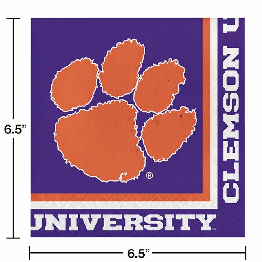 Sports * | Creative Converting Ncaa College Themed Party Decorations Clemson University Napkins, 20 Ct