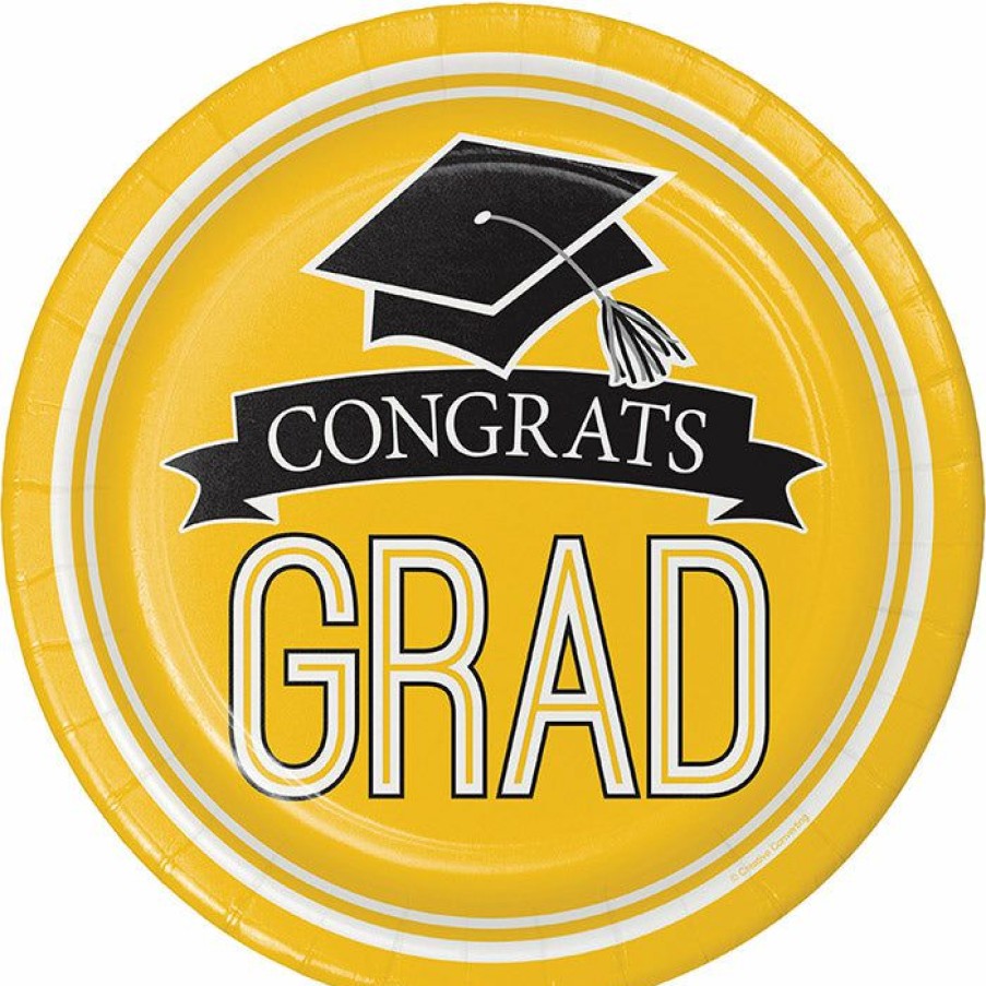 Graduation Party Supplies * | Creative Converting Graduation School Spirit Yellow Paper Plates, 18 Ct Graduation Party Supplies