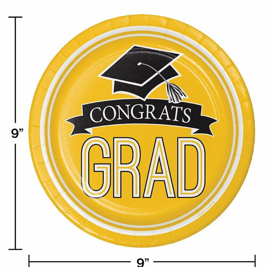 Graduation Party Supplies * | Creative Converting Graduation School Spirit Yellow Paper Plates, 18 Ct Graduation Party Supplies