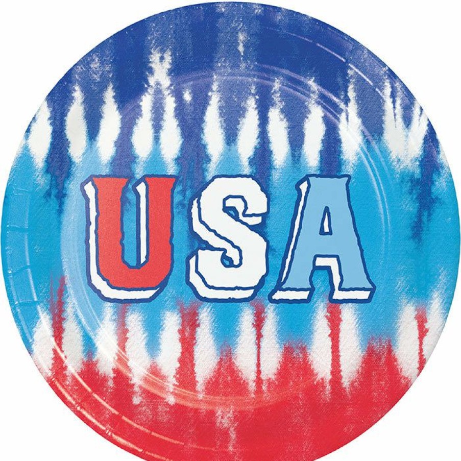 Holidays * | Creative Converting Patriotic Tie Dye Dessert Plate 8Ct