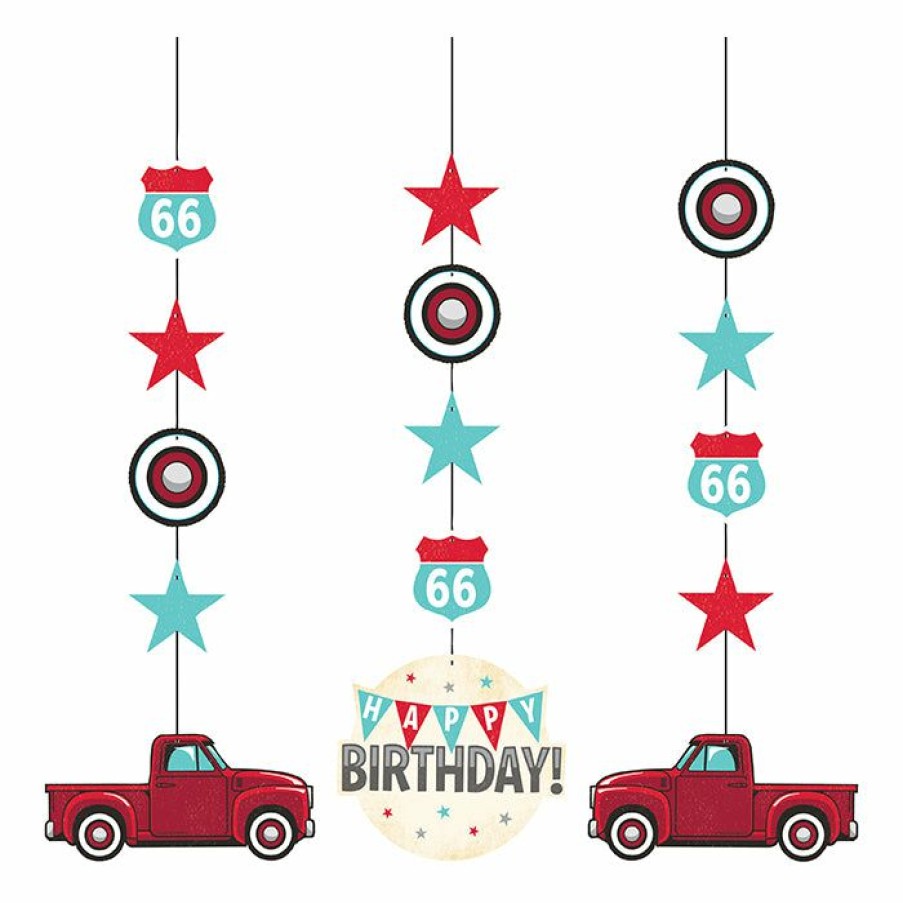 Birthdays * | Creative Converting Vintage Red Truck Hanging Cutouts 3Ct Kids Birthday Party Themes