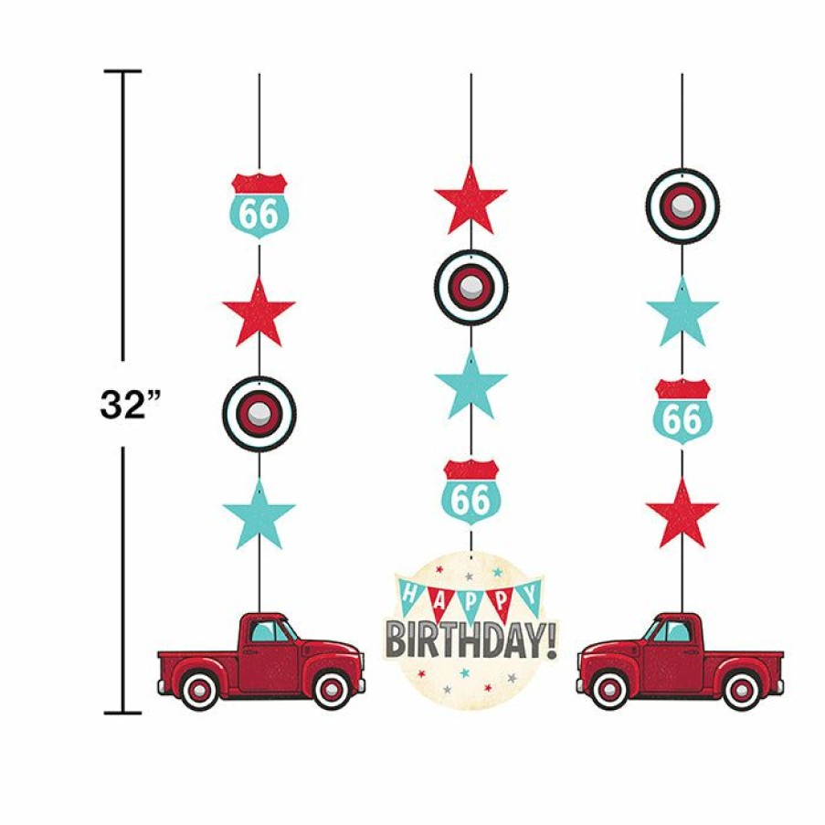 Birthdays * | Creative Converting Vintage Red Truck Hanging Cutouts 3Ct Kids Birthday Party Themes