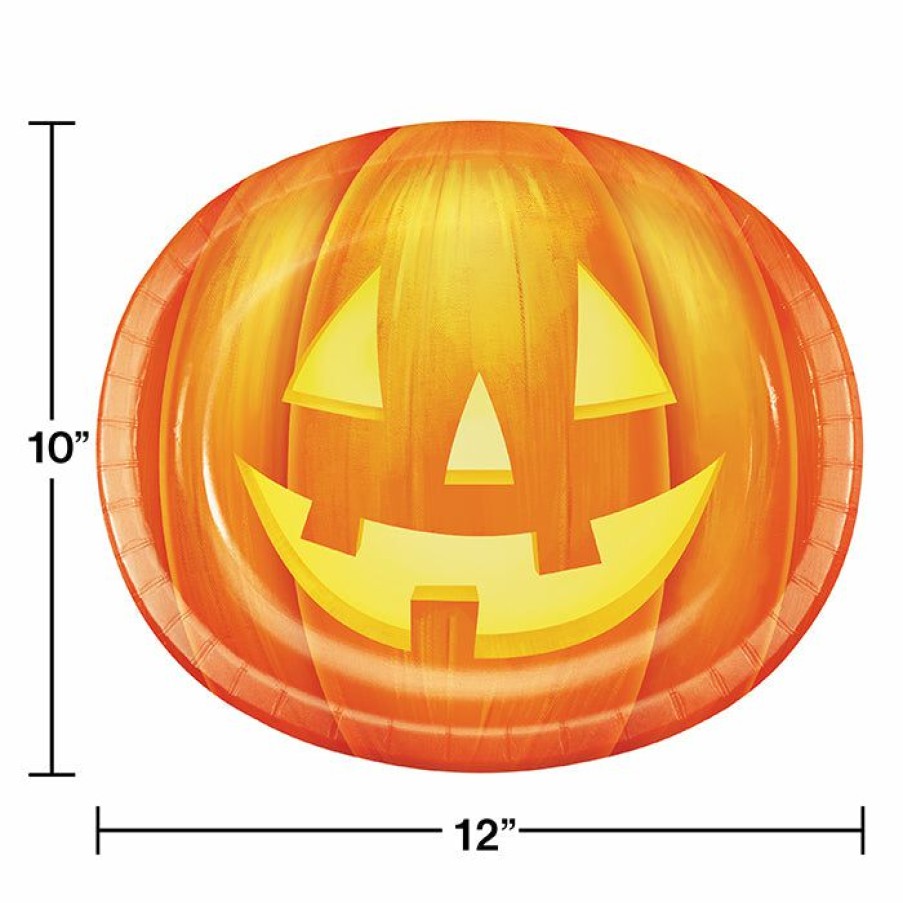 Holidays * | Creative Converting Halloween Pumpkin Oval Platters, 10 X 12 , 8 Ct