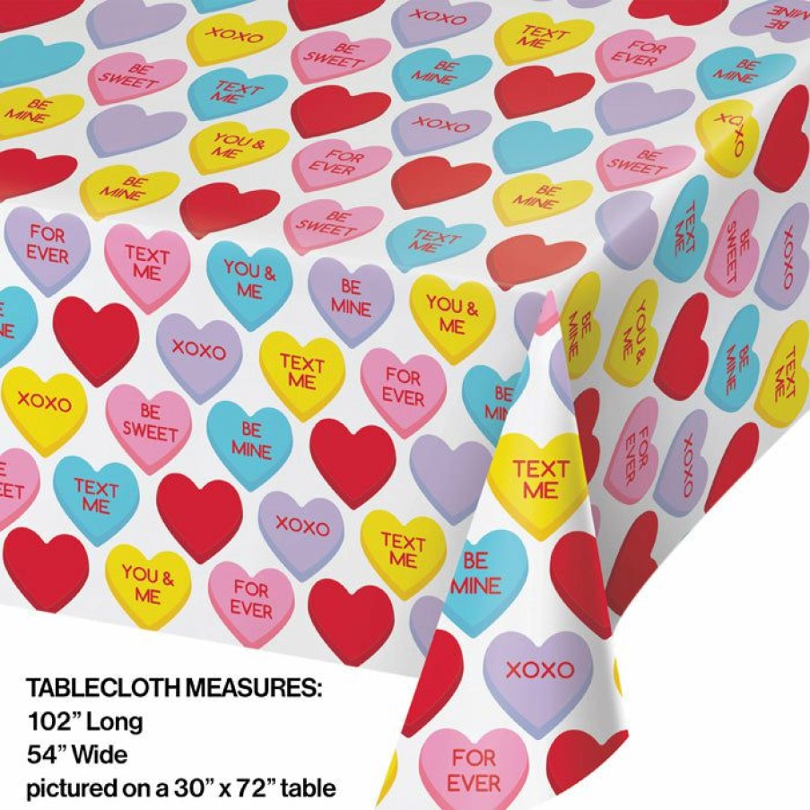 Holidays * | Creative Converting Candy Hearts Valentine'S Day Plastic Table Cover