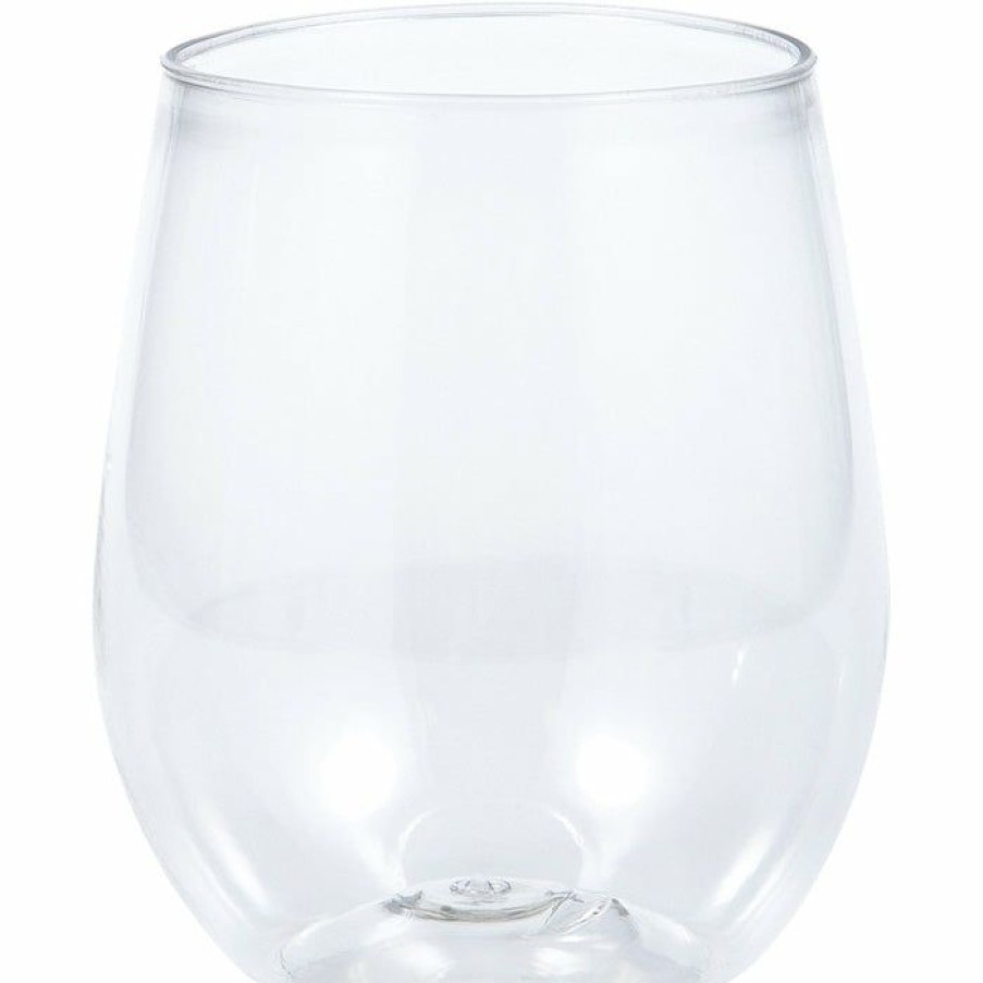 Solid Color Tableware * | Creative Converting Clear Plastic Stemless Wine Glasses 14 Oz, 4 Ct Solid Color Tableware