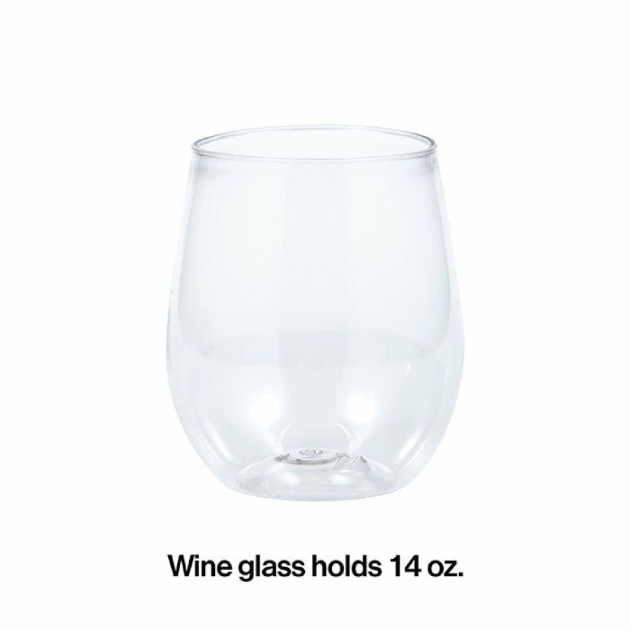 Solid Color Tableware * | Creative Converting Clear Plastic Stemless Wine Glasses 14 Oz, 4 Ct Solid Color Tableware