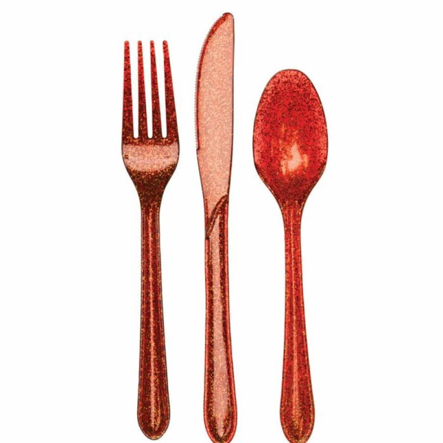 Holidays * | Creative Converting Christmas Party Supplies Glitz Red Plastic Cutlery Set, 24 Ct