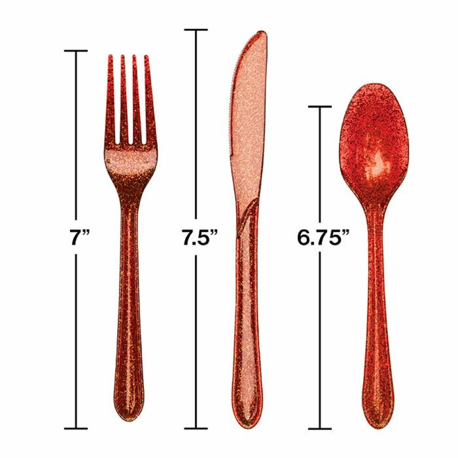 Holidays * | Creative Converting Christmas Party Supplies Glitz Red Plastic Cutlery Set, 24 Ct