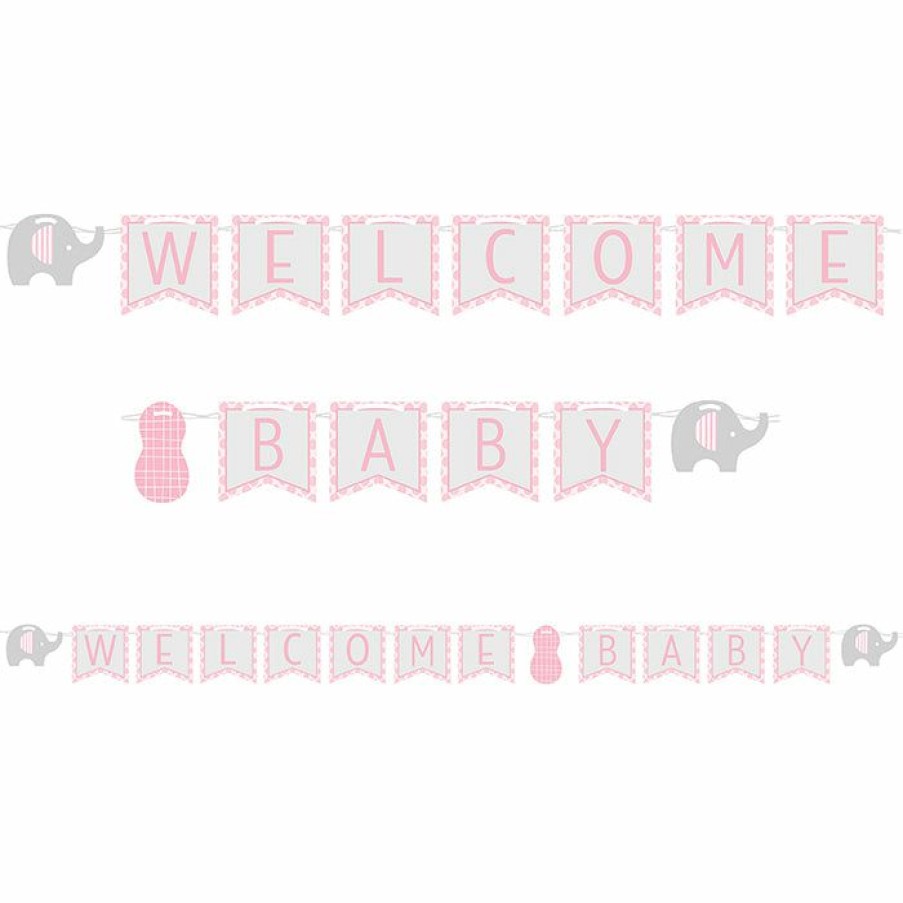 Baby Showers * | Creative Converting Baby Showers Little Peanut Girl Elephant Ribbon Banner