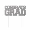 Graduation Party Supplies * | Creative Converting Silver Congrats Grad Cake Topper