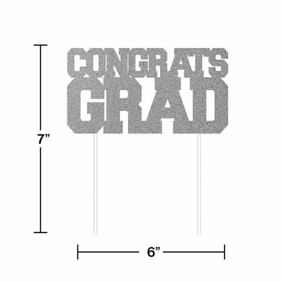 Graduation Party Supplies * | Creative Converting Silver Congrats Grad Cake Topper