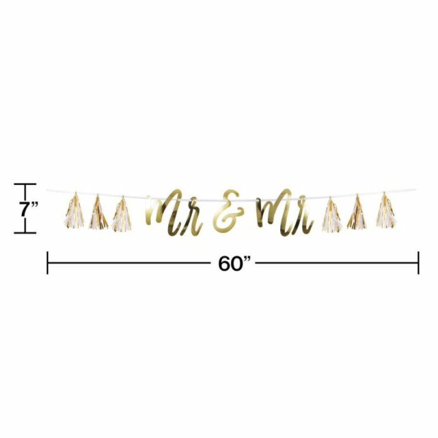 Bridal And Wedding * | Creative Converting Bridal And Wedding Mr & Mr White And Gold Tassel Banner (1/Pkg)