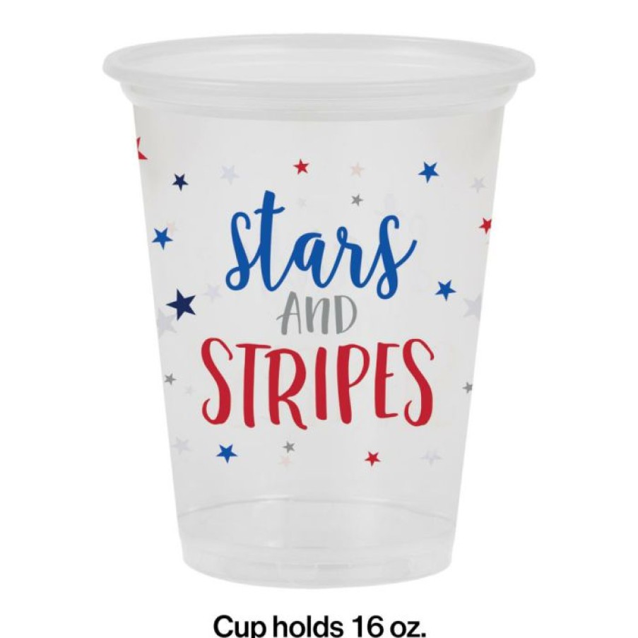 Holidays * | Creative Converting 16Oz Plastic Cup, Clear, Stars And Stripes (8/Pkg) Patriotic And 4Th Of July Party Decorations