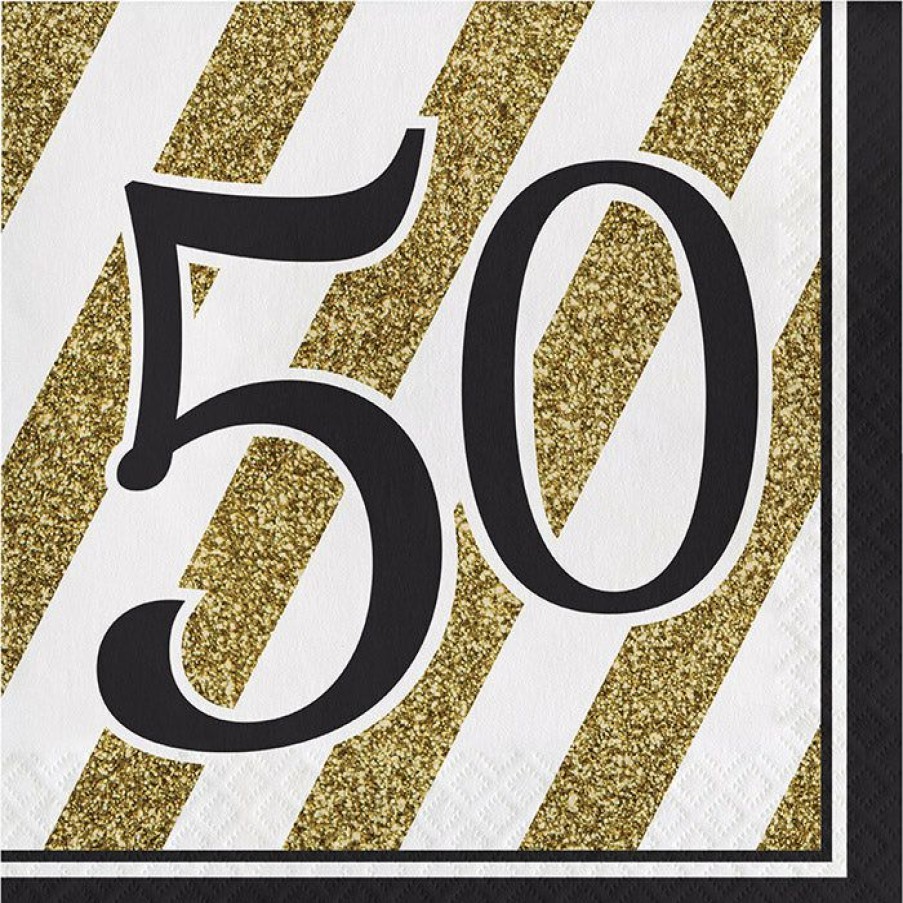 Birthdays * | Creative Converting Adult Birthday Party Themes Black And Gold 50Th Birthday Napkins, 16 Ct