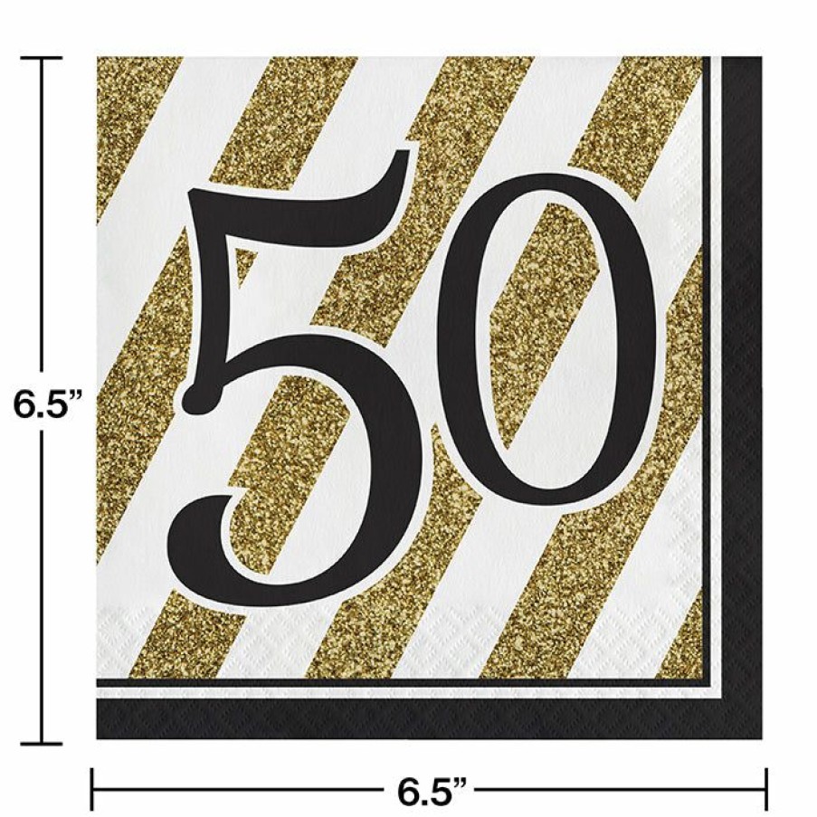 Birthdays * | Creative Converting Adult Birthday Party Themes Black And Gold 50Th Birthday Napkins, 16 Ct