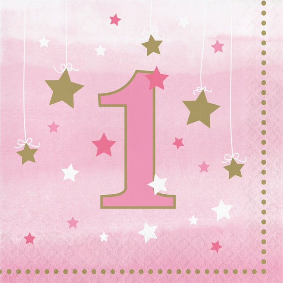 Birthdays * | Creative Converting 1St Birthday Party Themes One Little Star Girl 1St Birthday Napkins, 16 Ct