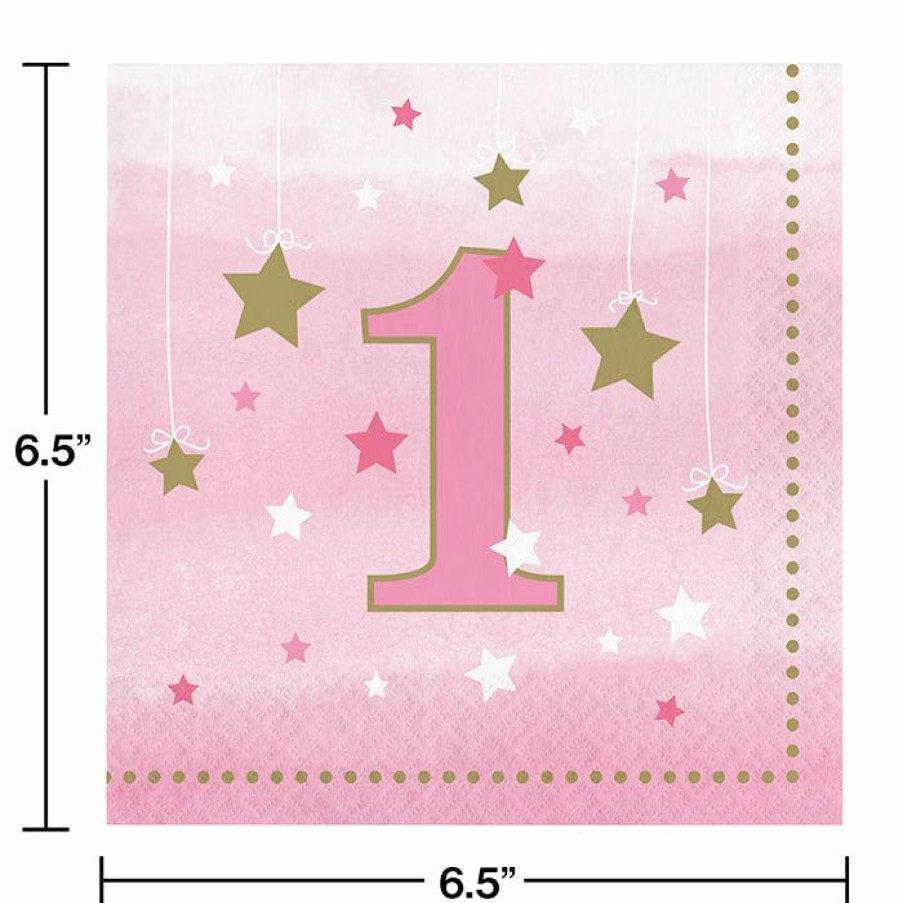 Birthdays * | Creative Converting 1St Birthday Party Themes One Little Star Girl 1St Birthday Napkins, 16 Ct