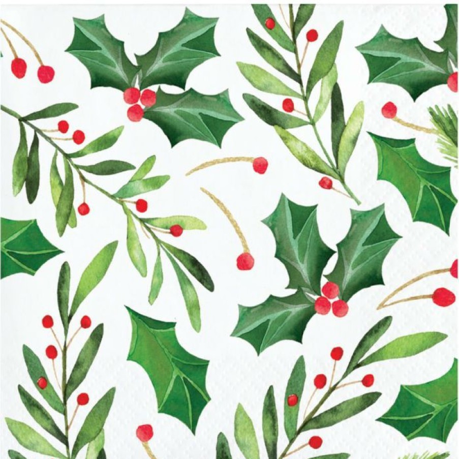 Holidays * | Creative Converting Traditional Holly Beverage Napkin, 16 Ct