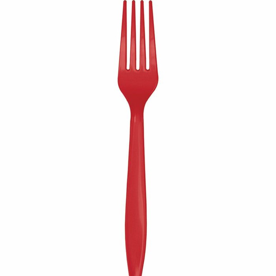 Solid Color Tableware * | Creative Converting Classic Red Plastic Forks, 24 Ct Solid Color Tableware