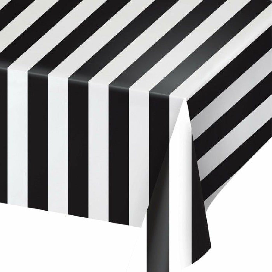 Themed Tableware * | Creative Converting Black And White Stripes Plastic Tablecover 54 X 108 Themed Tableware