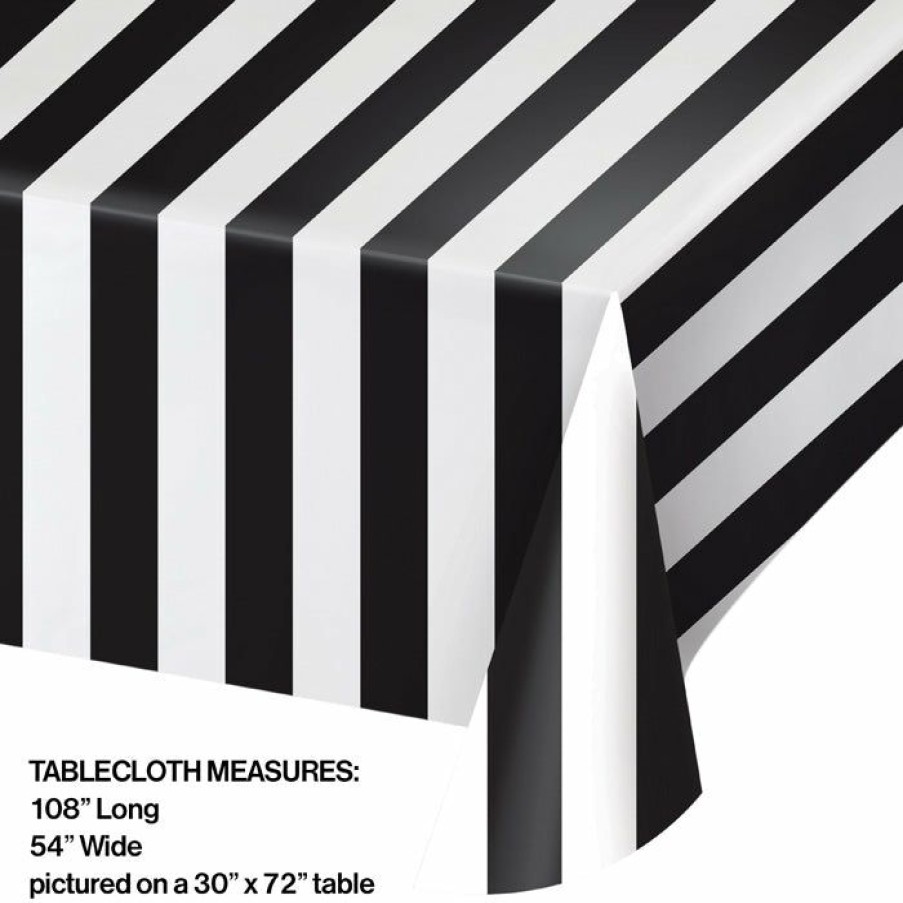 Themed Tableware * | Creative Converting Black And White Stripes Plastic Tablecover 54 X 108 Themed Tableware