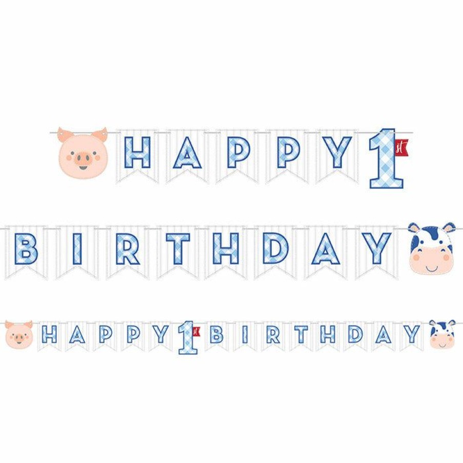 Birthdays * | Creative Converting 1St Birthday Party Themes Farmhouse Birthday Blue Banner (12/Case)