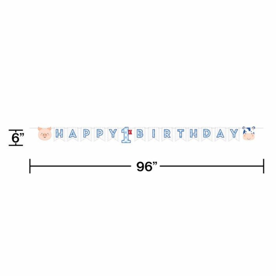 Birthdays * | Creative Converting 1St Birthday Party Themes Farmhouse Birthday Blue Banner (12/Case)