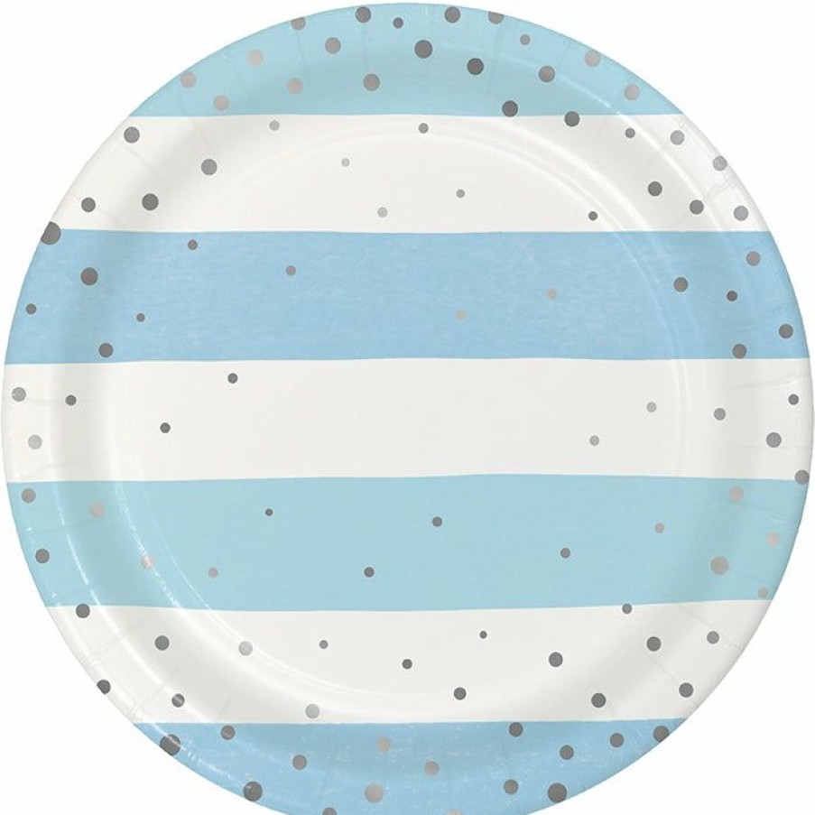 Birthdays * | Creative Converting Blue Silver Celebration Dessert Plate, Foil 8Ct