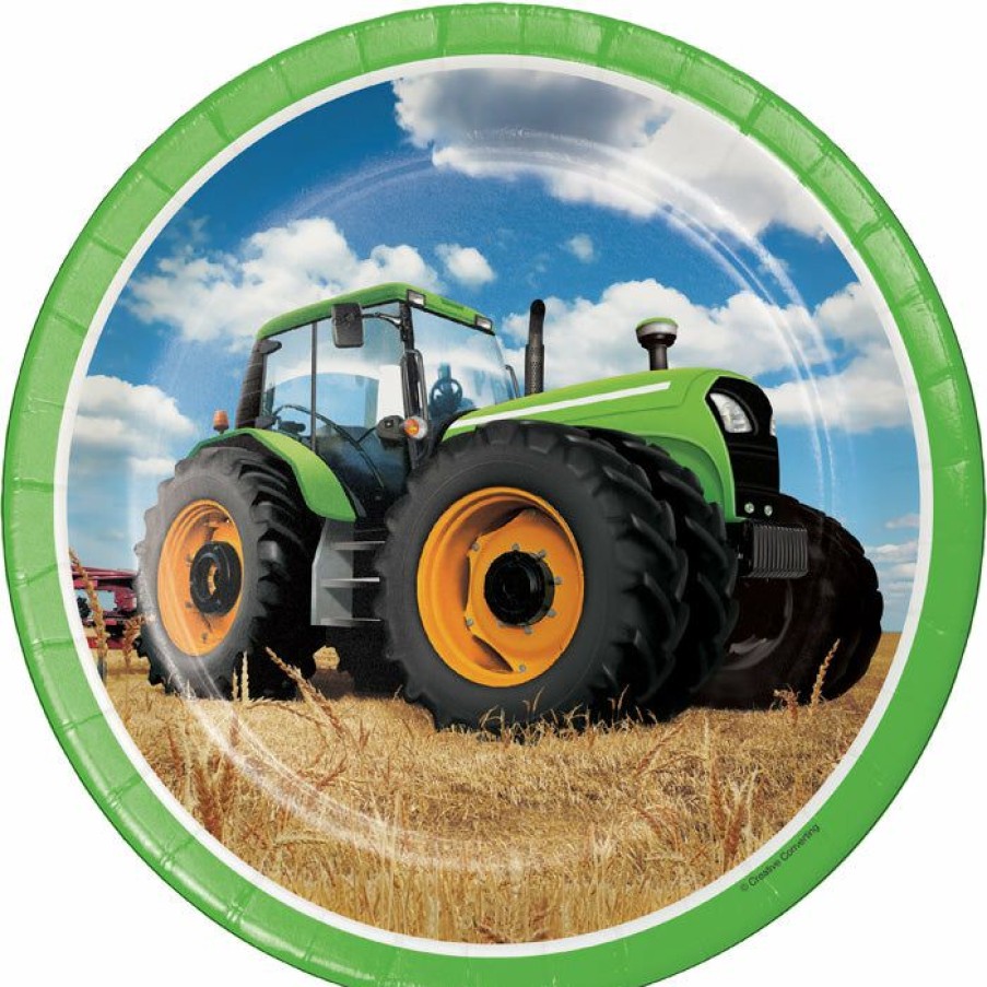 Birthdays * | Creative Converting Tractor Time Paper Plates, 8 Ct Kids Birthday Party Themes